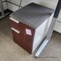 Rolling Storage Pedestal Cabinet w/ Grey Patterned Cushion Top